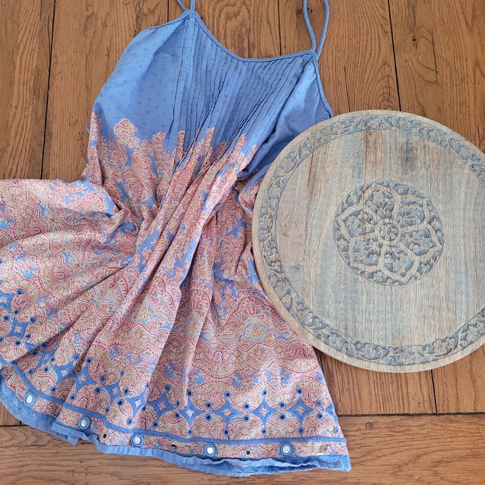 Last Chance! Topshop x Kate Moss Blue Cotton Paisley Mini Dress Sundress SIZE 4